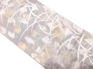 霞に草葉模様織り出し　袋帯